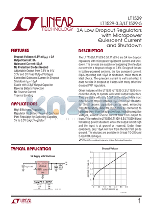 LT1529-3.3 datasheet - 3A Low Dropout Regulators  with Micropower  Quiescent Current  and Shutdown