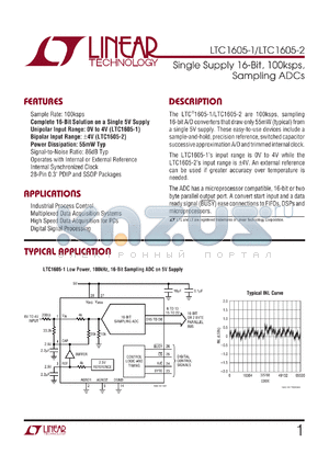 LTC1605-2 datasheet - Single Supply 16-Bit, 100ksps, Sampling ADCs