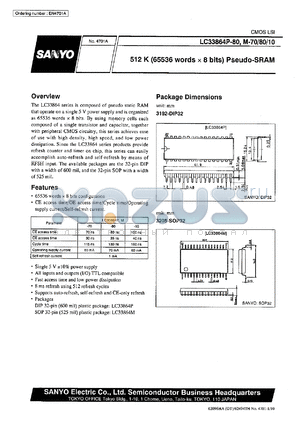 LC33864M-80 datasheet - 512 K (65536 words x 8 bit) pseudo-SRAM