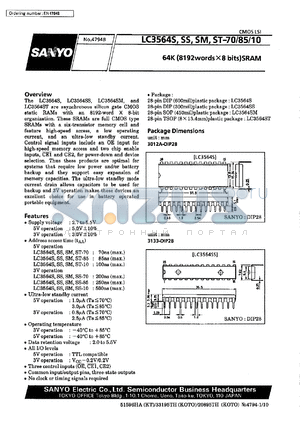 LC3564SS-70 datasheet - 64 K (8192 words x 8 bit) SRAM