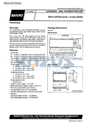 LC36256AML-10W datasheet - 256 K (32768 words x 8 bit) SRAM