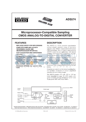 ADS574JU/1K datasheet - Microprocessor-Compatible Sampling CMOS A/D Converter
