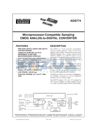 ADS774KU/1K datasheet - Microprocessor-Compatible Sampling CMOS A/D Converter