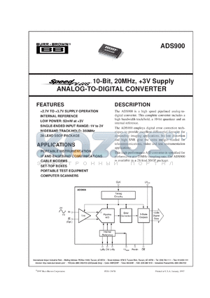 ADS900E/1K datasheet - SpeedPlus 10-Bit, 20MHz, +3V Supply Analog-to-Digital Converter