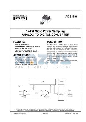 ADS1286UB/2K5 datasheet - 12-Bit Micro Power Sampling Analog-To-Digital Converter