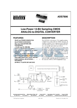 ADS7806U/1K datasheet - Low-Power 12-Bit Sampling CMOS Analog-to-Digital Converter