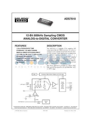 ADS7810UB/1K datasheet - 12-Bit 800kHz Sampling CMOS Analog-to-Digital Converter