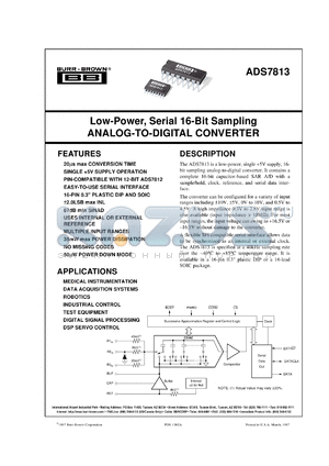 ADS7813U/1K datasheet - Low-Power, Serial 16-Bit Sampling Analog-To-Digital Converter