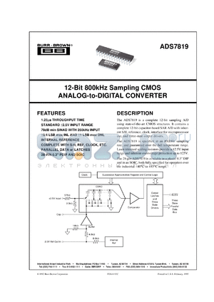ADS7819U/1K datasheet - 12-Bit 800kHz Sampling CMOS Analog-to-Digital Converter