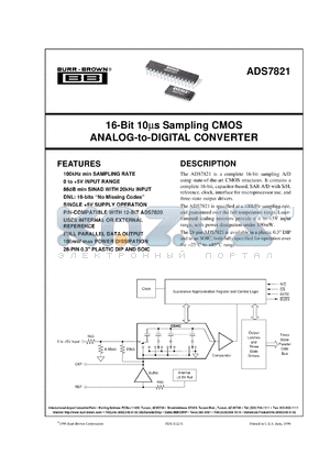 ADS7821U/1K datasheet - 16-Bit 10µs Sampling CMOS Analog-To-Digital Converter
