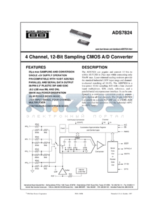 ADS7824UB/1K datasheet - 4 Channel, 12-Bit Sampling CMOS A/D Converter