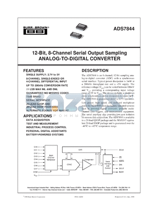 ADS7844N/1K datasheet - 12-Bit, 8-Channel Serial Output Sampling Analog-To-Digital Converter
