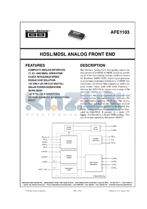 AFE1103E/1K datasheet - HDSL/MDSL Analog Front End