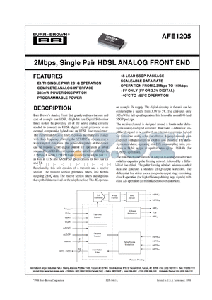 AFE1205E/1K datasheet - 2Mbps, Single Pair HDSL Analog Front End