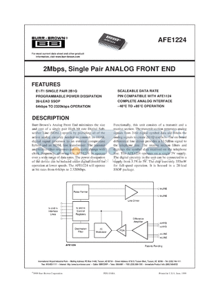 AFE1224E/1K datasheet - 2Mbps, Single Pair Analog Front End