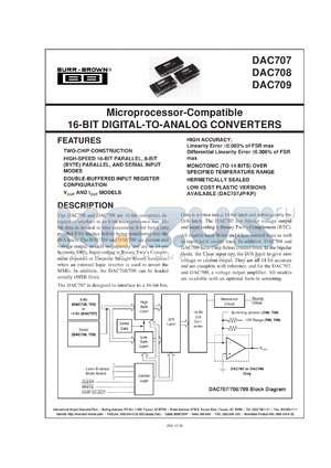 DAC707JP-BI datasheet - Microprocessor-Compatible 16-Bit Digital-to-Analog Converters
