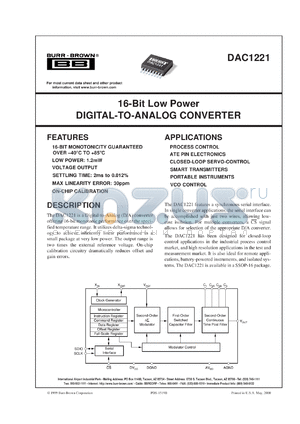 DAC1221E/2K5 datasheet - 16-Bit Low Power Digital-To-Analog Converter