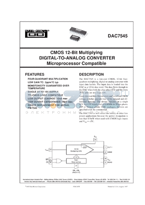 DAC7545GLP datasheet - CMOS 12-Bit Multiplying D/A Converter, Microprocessor Compatible