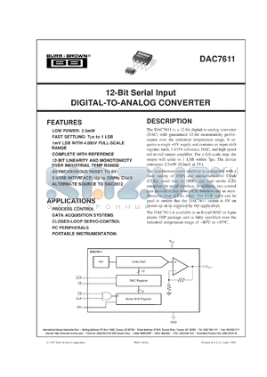 DAC7611U/2K5 datasheet - 12-Bit Serial Input Digital-To-Analog Converter