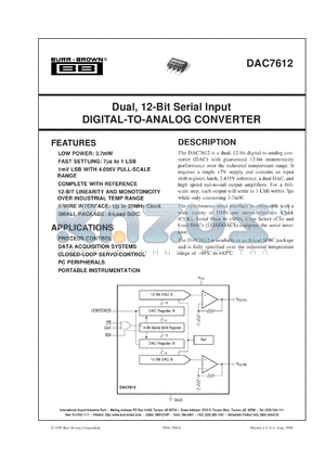 DAC7612U/2K5 datasheet - Dual, 12-Bit Serial Input Digital-To-Analog Converter