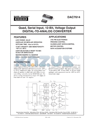 DAC7614EB/1K datasheet - Serial Input, 12-Bit, Quad, Voltage Output Digital-to-Analog Converter