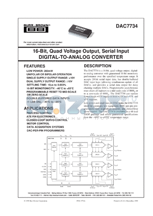 DAC7734EB/1K datasheet - 16-Bit, Quad Voltage Output, Serial Input Digital-to-Analog Converter