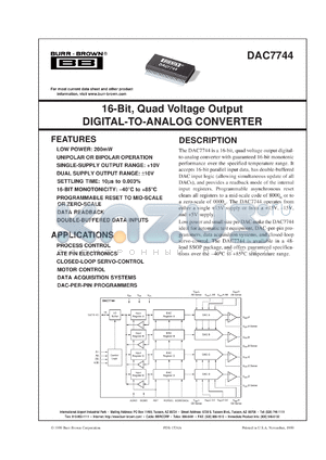 DAC7744EB/1K datasheet - 16-Bit, Quad Voltage Output Digital-to-Analog Converter