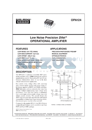 OPA124U/2K5 datasheet - Low Noise Precision Difet® Operational Amplifier