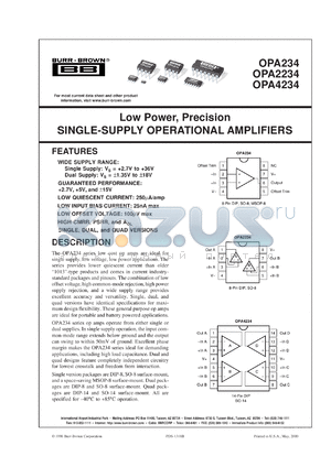OPA4234U/2K5 datasheet - Low Power, Precision Single-Supply Operational Amplifiers