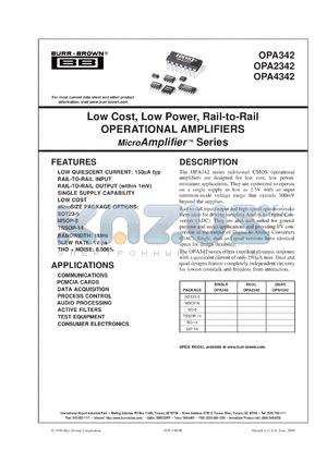 OPA2342EA/250 datasheet - Single-Supply, Rail-to-Rail Operational Amplifiers MicroAmplifier™ Series