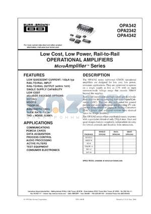 OPA4342UA/2K5 datasheet - Single-Supply, Rail-to-Rail Operational Amplifiers MicroAmplifier™ Series