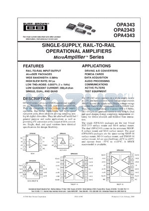 OPA343UA/2K5 datasheet - Single-Supply, Rail-to-Rail Operational Amplifiers MicroAmplifier™ Series