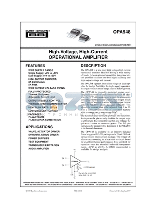 OPA548F/500 datasheet - High-Voltage, High-Current Operational Amplifier