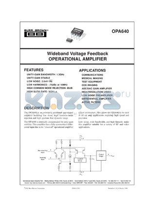 OPA640U/2K5 datasheet - Wideband Voltage Feedback Operational Amplifier