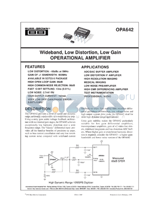 OPA642N/250 datasheet - Wideband Low Distortion Operational Amplifier