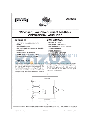 OPA658N/250 datasheet - Wideband, Low Power Current Feedback Operational Amplifier