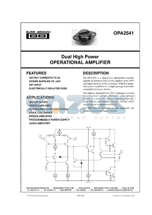 OPA2541AM-BI datasheet - Dual High Power Operational Amplifier