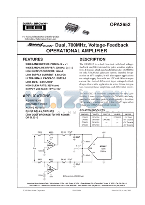 OPA2652E/3K datasheet - SpeedPlus Dual, 700MHz, Voltage-Feedback Operational Amplifier