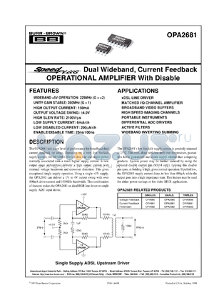 OPA2681U/2K5 datasheet - SpeedPlus Wideband, Current Feedback Operational Amplifier with Disable