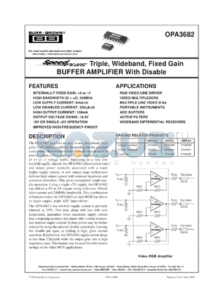 OPA3682E/250 datasheet - SpeedPlus Triple, Wideband, Fixed Gain Buffer Amplifier With Disable