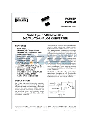 PCM56U/1K datasheet - Series Input 16-Bit Monolithic Digital-to-Analog Converter