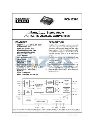 PCM1718E/2K datasheet - SoundPlus™ Stereo Audio Digital-To-Analog Converter