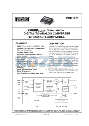 PCM1720E datasheet - SoundPlus™ Stereo Audio Digital-To-Analog Converter MPEG2/AC-3 Compatible