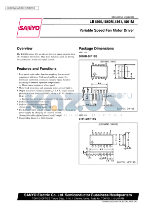 LB1861N datasheet - Variable speed fan motor driver