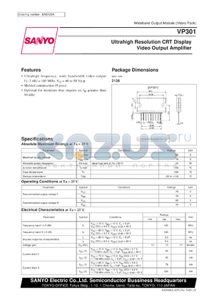 VP301 datasheet - Ultrahigh resolution CTR display video output amplifier