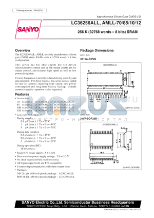 LC36256ALL-70 datasheet - 256K (32768words x 8bit) SRAM