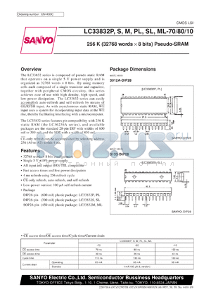 LC33832P-10 datasheet - 256K (32768word x 8bit) Pseudo-SRAM