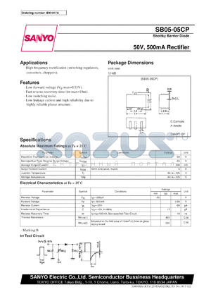 SB02-05CP datasheet - Shottky barrier diode, 50V/500mA rectifier