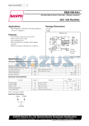 SB100-04J datasheet - Schottky barrier diode, 40V/10A rectifier