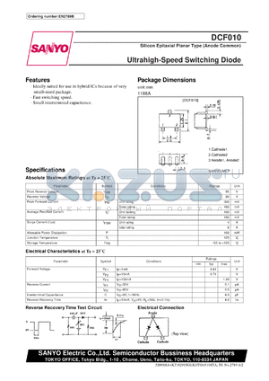 DCF010 datasheet - Silicon epitaxial planar type, high-speed switching diode